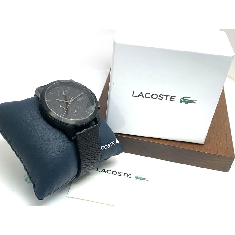 Lacoste Men's Watch 2010997 Quartz Black Dial 12.12 Leather Strap 42mm - Picture 3 of 14